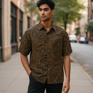 Tasso Elba Men's Vintage Inspired Paisley Print Short Sleeve Silk Blend Shirt